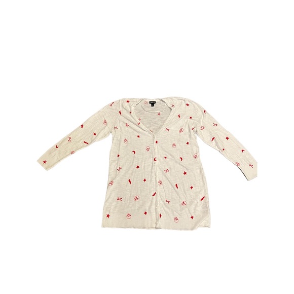TORRID Cardigan Skulls Lightning Bolt Star Crossbones, size 2x, white and red - Picture 4 of 16